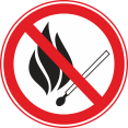 Запрещается пользоваться открытым огнем и курить. Запрещающий знак.